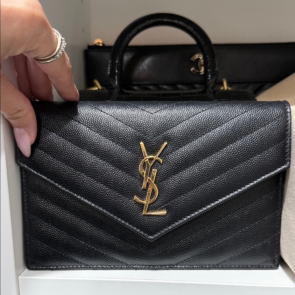 Yves Saint Laurent Black Chevron Clutch